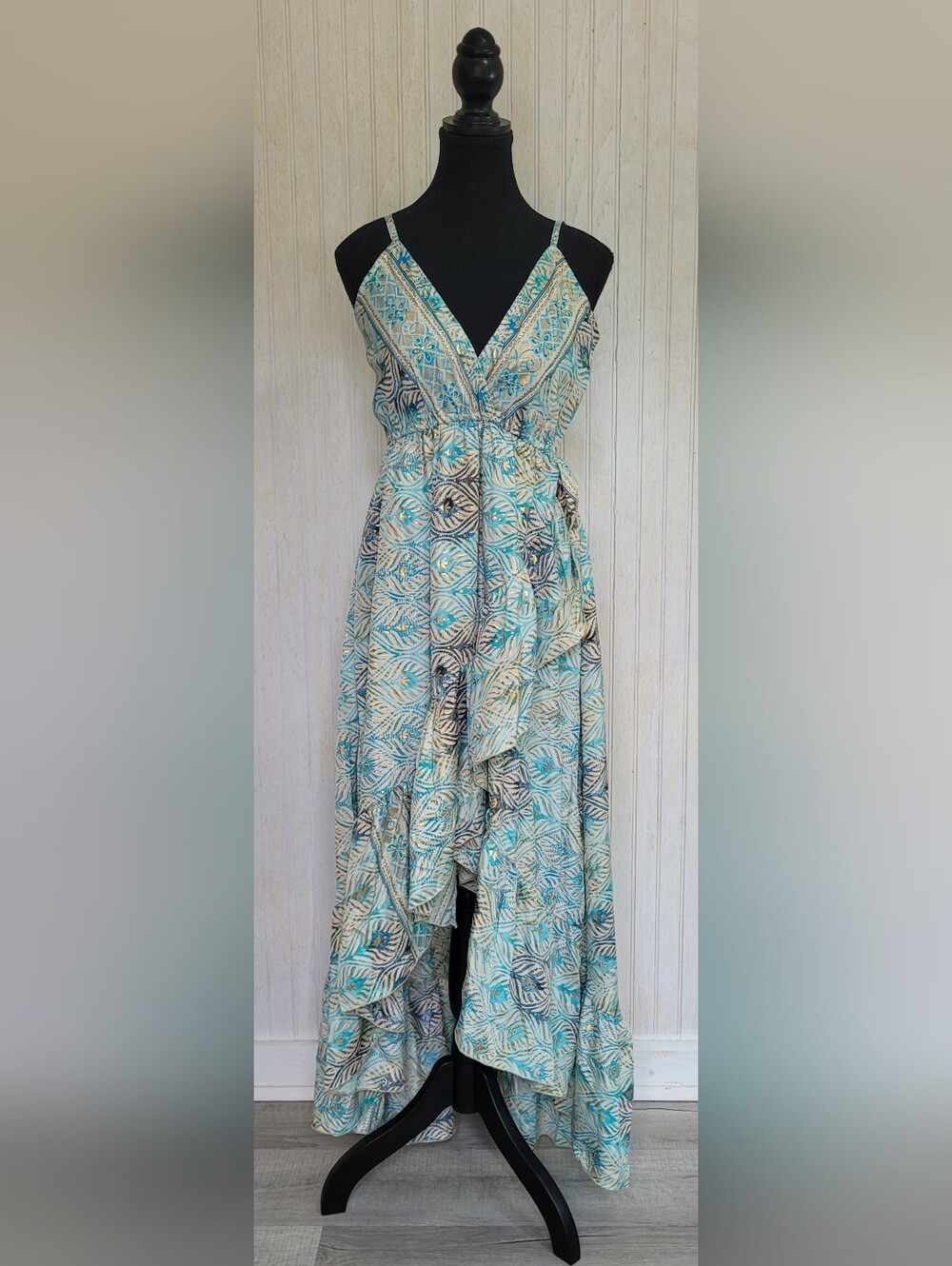 ​Zury Silk Blend Floral Metallic High Low Dress Free Size EUC